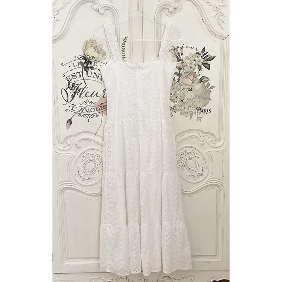Lulus Nerissa Dress Women's L White Midi Eyelet Embroidered Drop Waist NWOT - Picture 9 of 12
